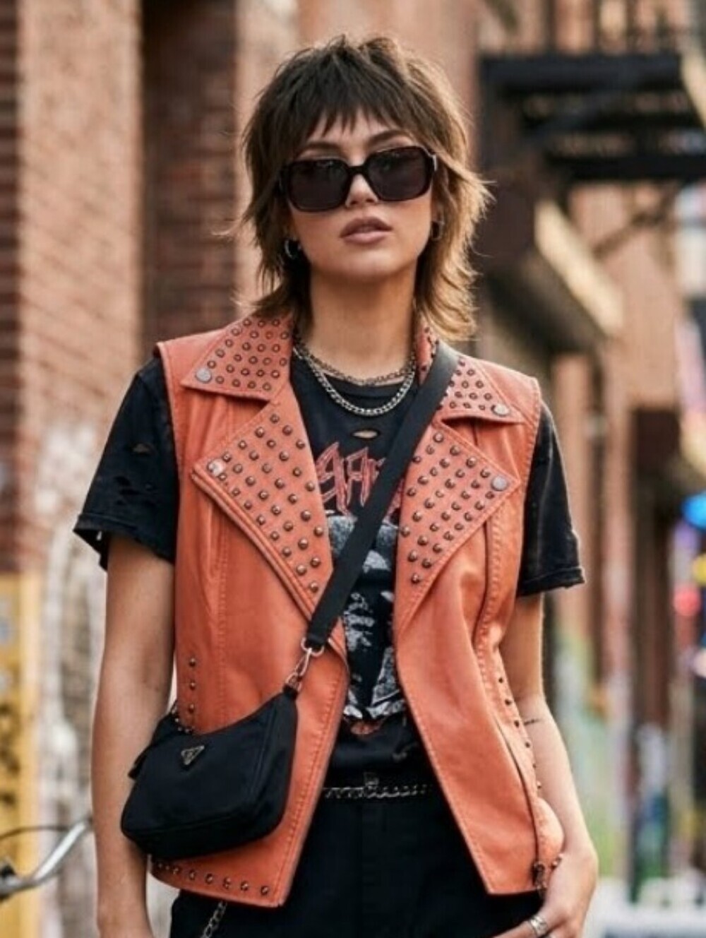 ORANGE VEST STUDS Punk Rock Heavy Metal MOTO EUC Vegan Leather Club Mob Rave 80s